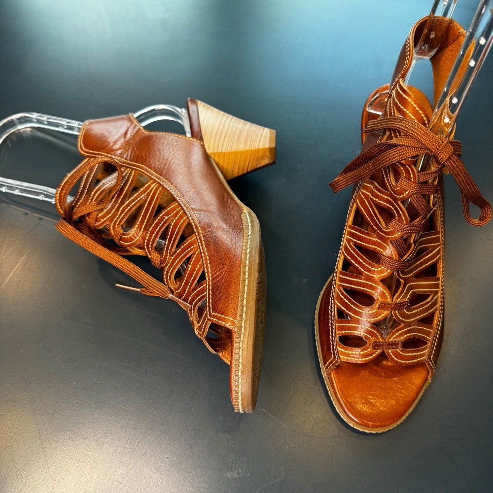 Pikolinos Women 9.5 EU 40 Brown Leather Caged Cutout Heeled Sandals Spain Boho - Picture 16 of 16
